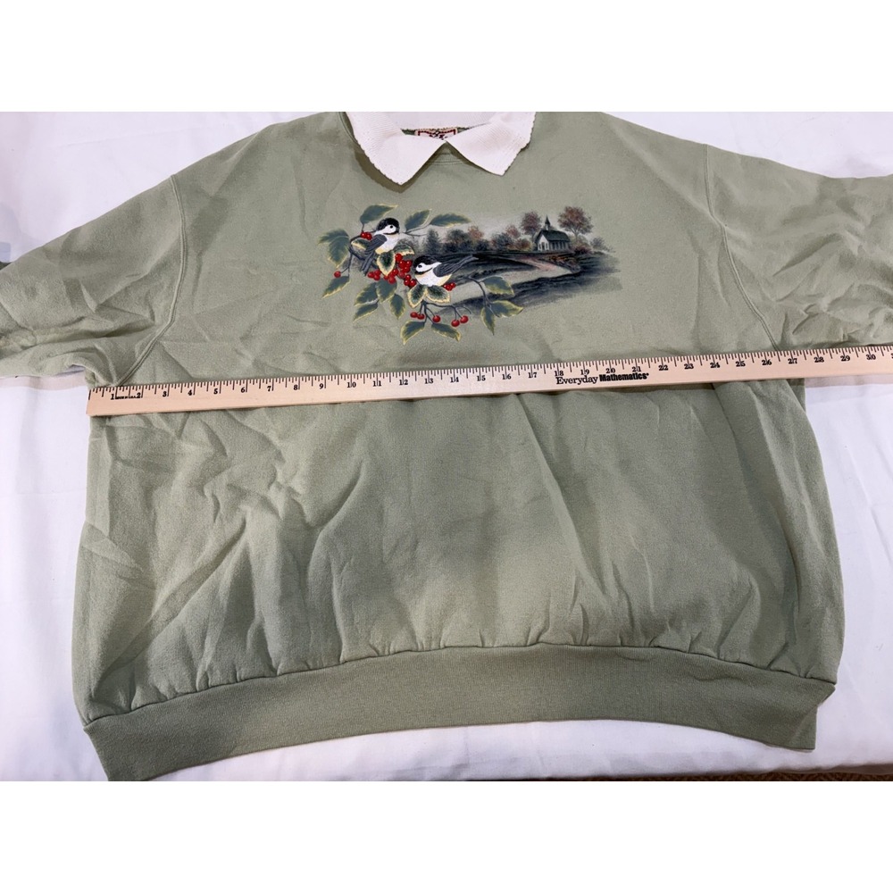 Top Stitch by Morning Sun Collared Bird Country Cabin Light Green Sweatshirt 3XL - Picture 6 of 9